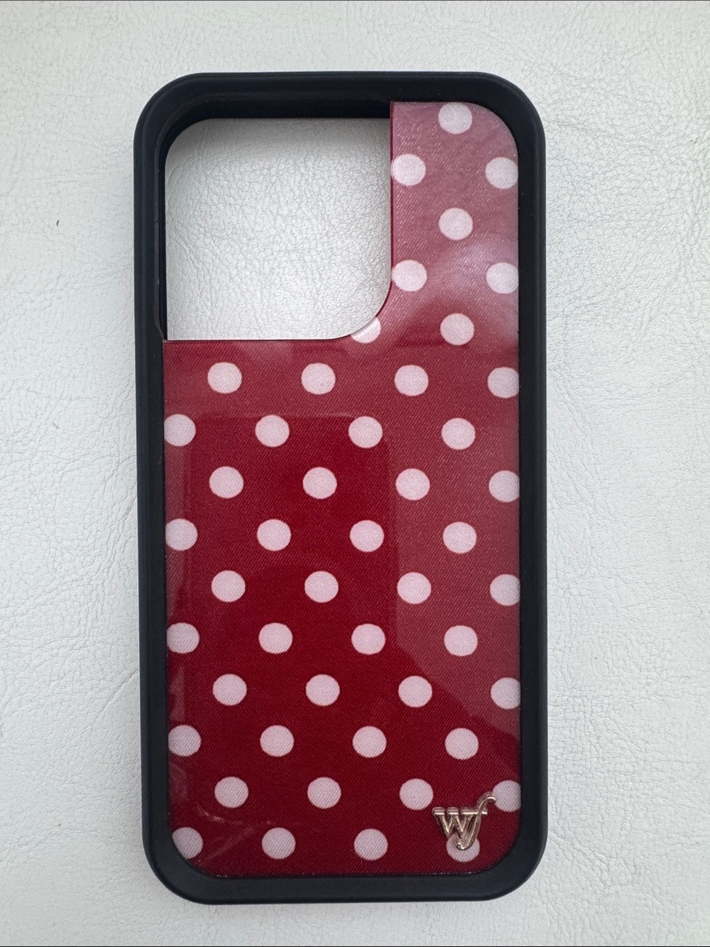 iPhone 15 pro Wildflowers Burgundy Polka Dot Phone Case with White Dots